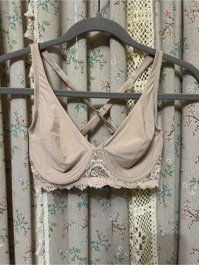 Skarlett Blue 32DD Nude Lace Underwire Bra Convertible Racerback EUC